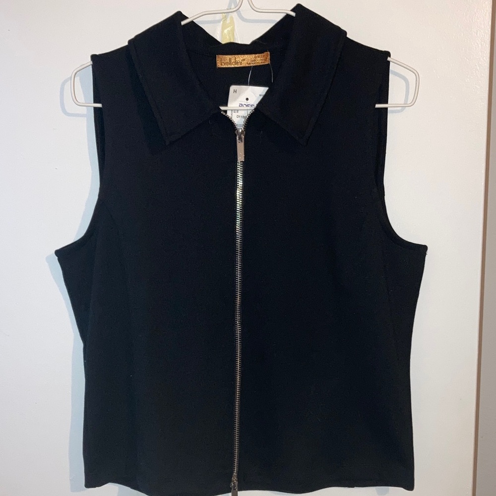 Belldini Black Sleeveless Zip-Front Collared Tank